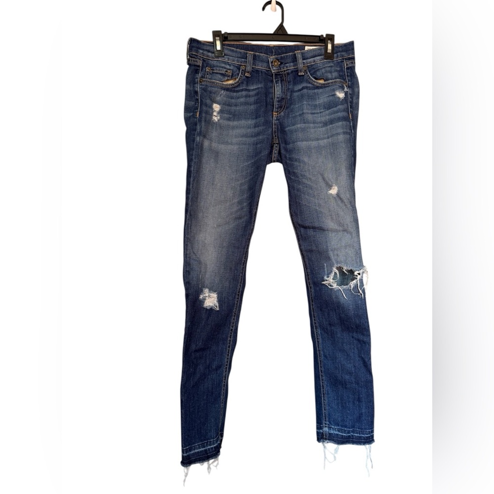 Rag & Bone Blue Boyfriend Jeans with Distressed Details